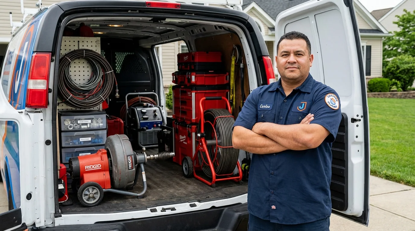 Professional drain cleaning equipment and Johns Plumbing LLC plumber in Girard