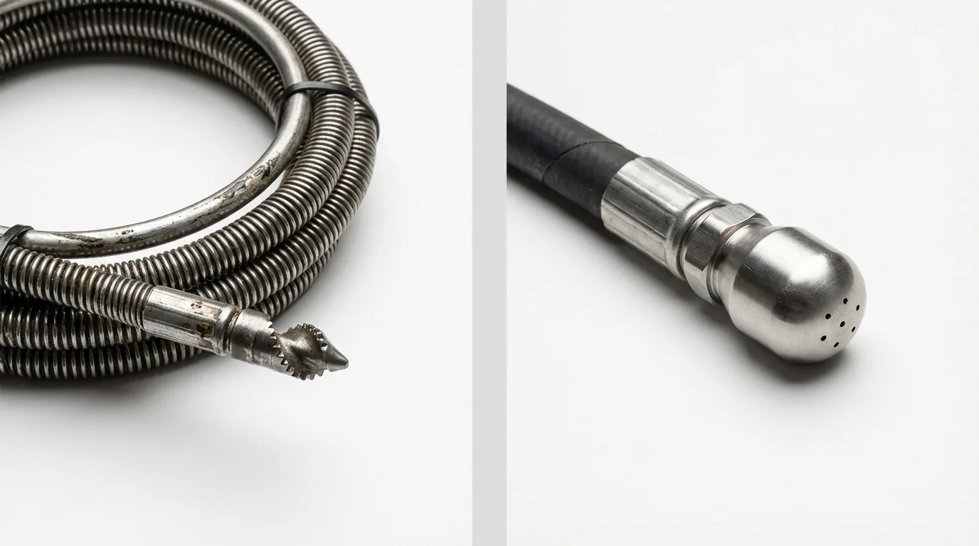 Drain snake cable and hydro jetting nozzle used for drain cleaning in Girard, PA