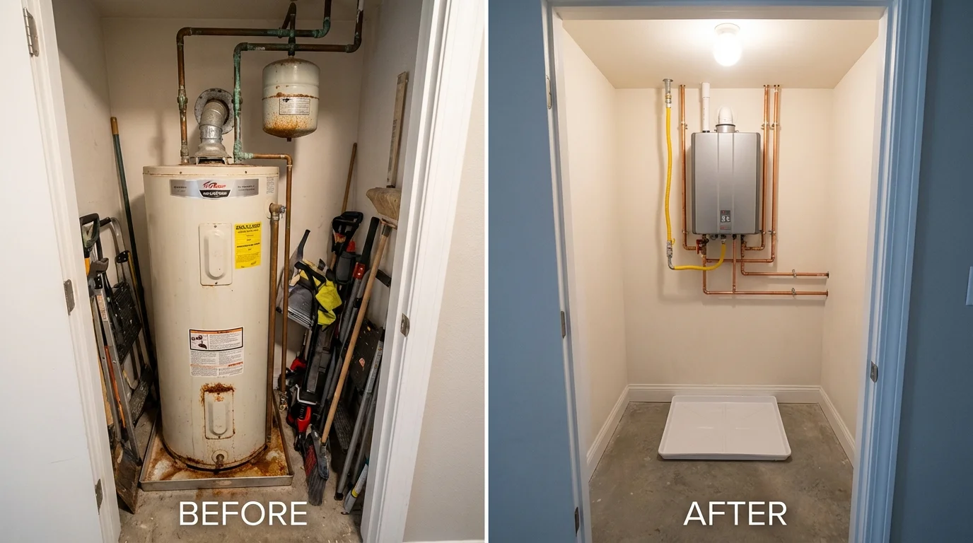 Tank water heater versus wall-mounted tankless unit comparison for Girard, PA homeowners