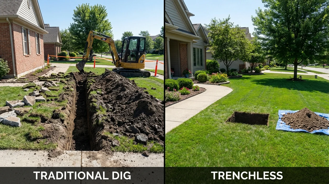 Trenchless sewer repair with minimal yard damage versus traditional excavation in Girard, PA